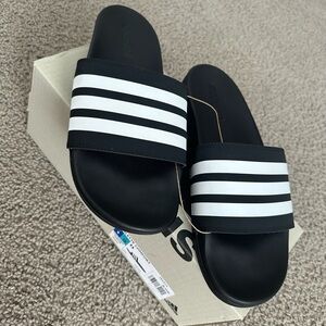 Adidas Black and White Striped Sandals